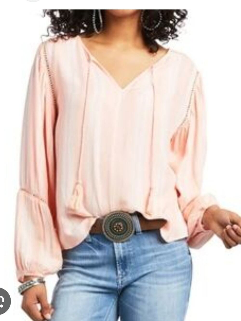 Ariat Women's Society Tropical Peach Dolman Sleeve V-Neck Tie Blouse Size S
